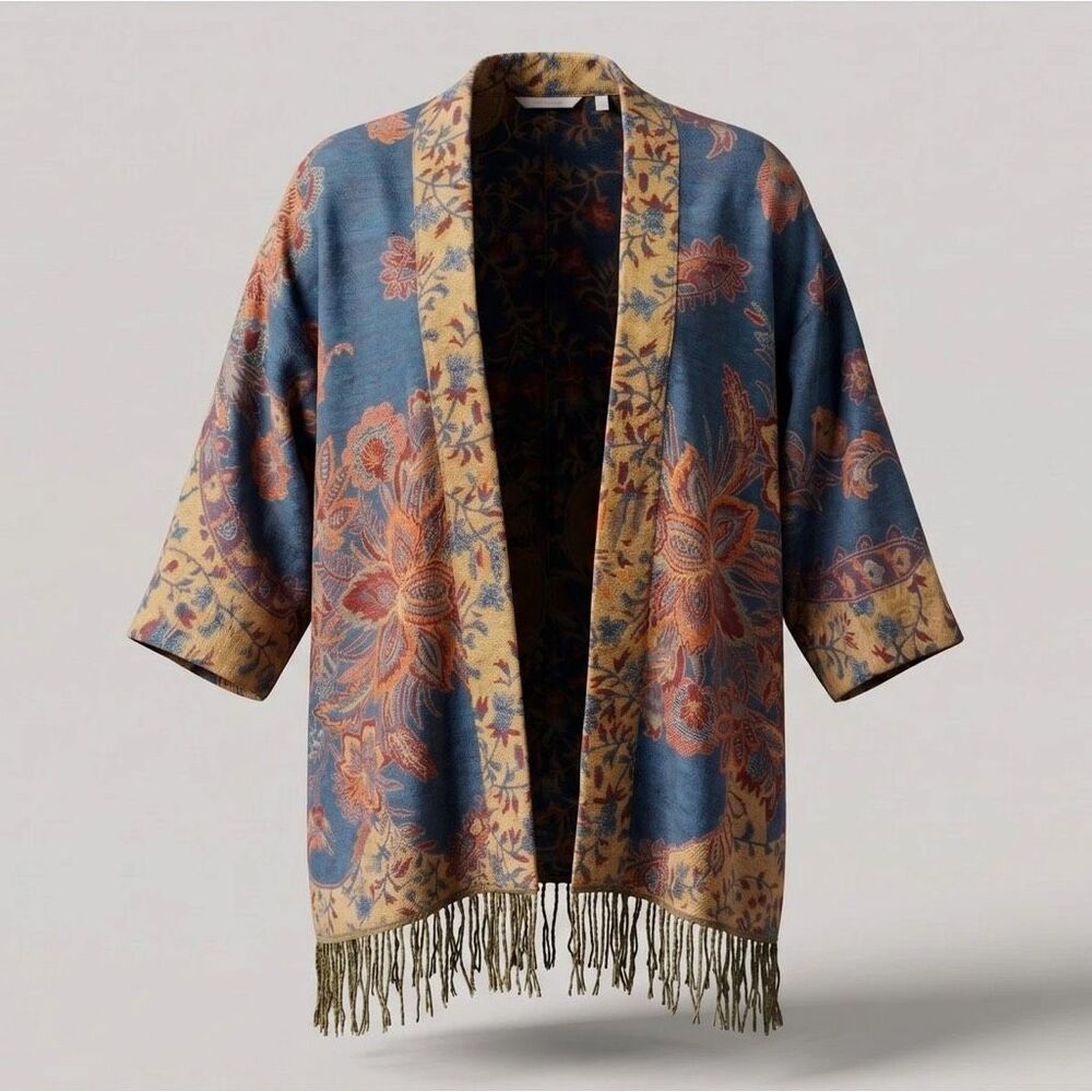 Soft Surroundings Open Front Metallic Fringe Kimono Cardigan Multicolor OS NWT